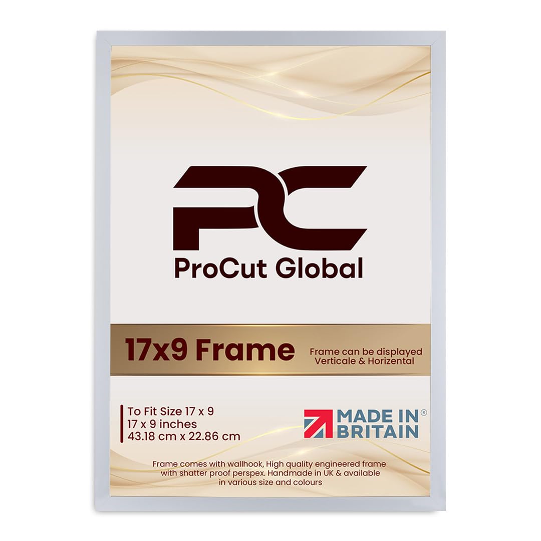 Procut Global 17X9 White Picture Frames - Modern Wooden Photo Frame with Shatterproof Perspex for Wall or Tabletop - Perfect for Posters, Certificates, Prints - Sizes & Colors Available