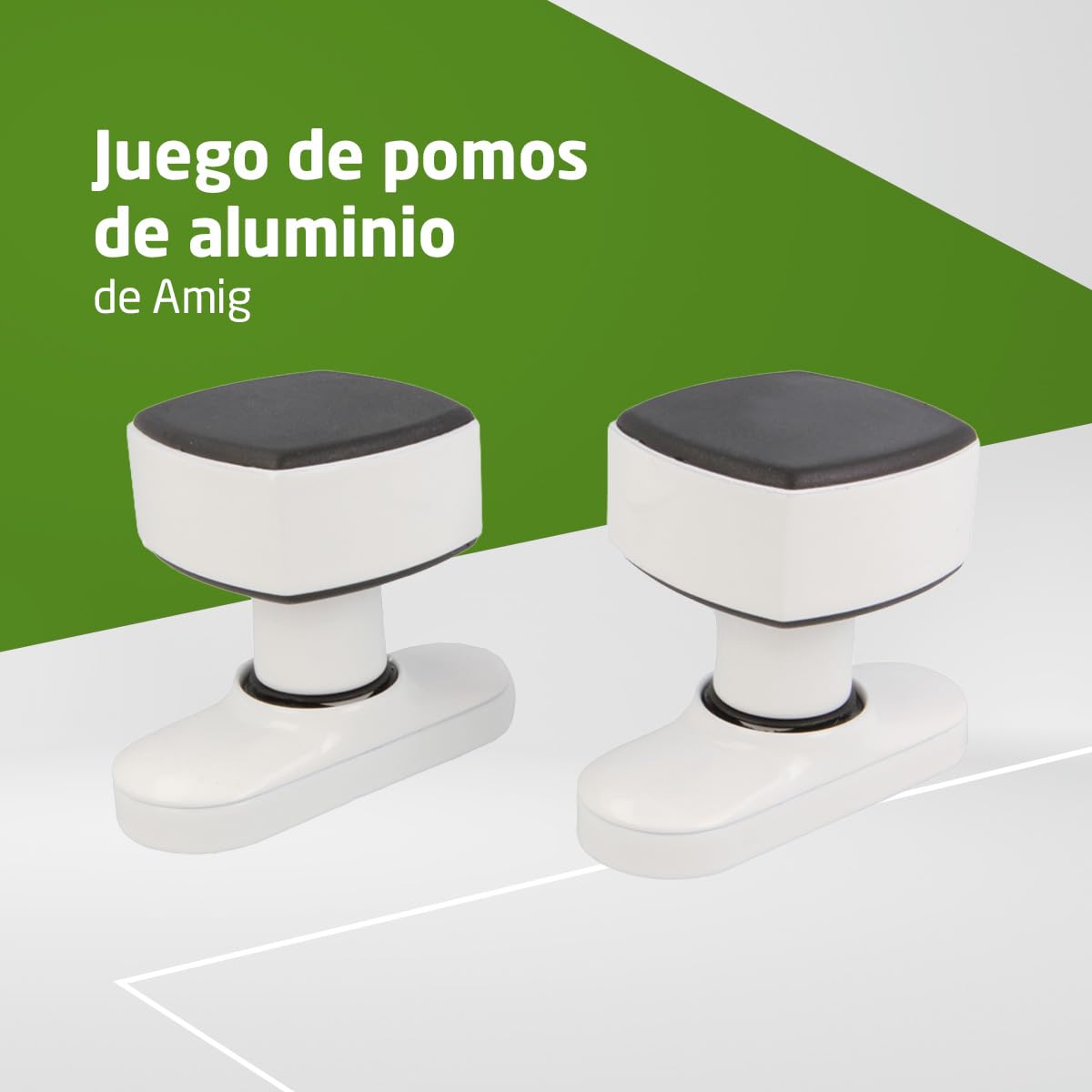 Amig - Juego de Pomos Cuadrados con Placa Estrecha Mod. 6807-81 x 31 mm - Para Puertas de Interior - Ideal en Dormitorios, Baños y Despachos - Aluminio Blanco