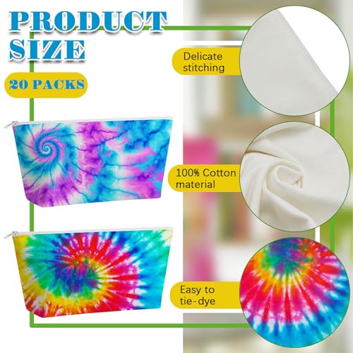 Image of Sanwuta 20 Pcs White Cotton Makeup Bags for Tie Dying, Items Things to Tie Dye, Blank Pencil Case Cotton Cosmetic Bags for Large Groups Dye Party Supplies(10.2 x 5.5 x 2.1)