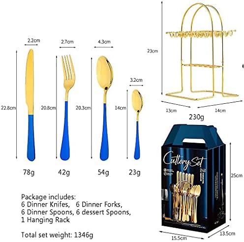 24-Piece Gold Flatware Set with Rack - Heavy Duty Stainless Steel Cutlery for 6 People, Luxury Silverware with Extra Thick Design, Perfect for Parties and Kitchen Decor (Gold with Red Handle