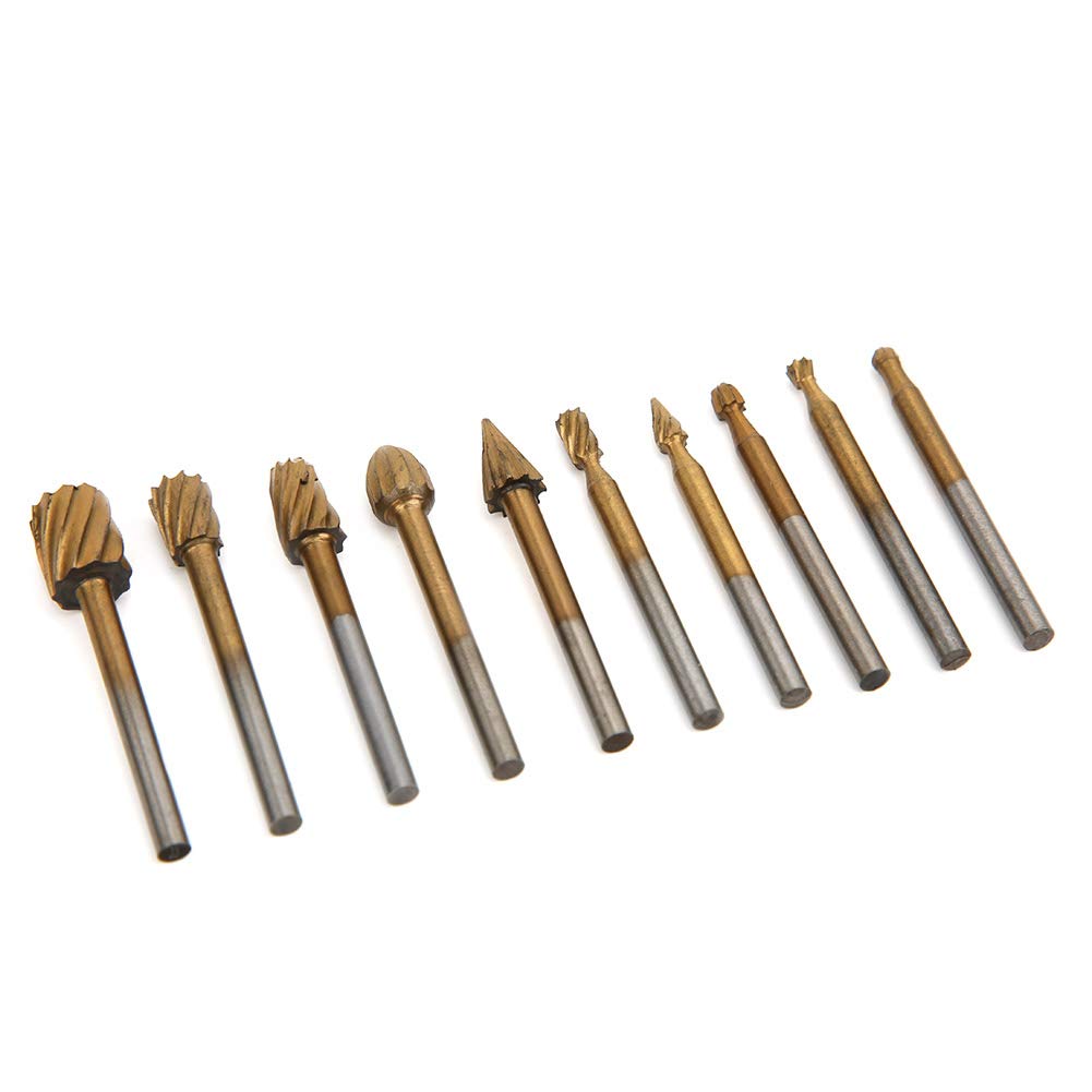 Respicefinem 10pcs Plated High Speed Steel Rotary Burr Woodworking Engraving Cutter Electric Grinder Accessories Ideal For Processing Wood Aluminum Plastic Suitable For Engraving