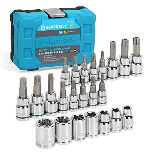 GEARDRIVE 23-Piece Torx Bit Socket and External Torx Socket Set, Premium S2 and Cr-V Steel Made, Tamper Proof Bit Sockets, Storage Case Included.