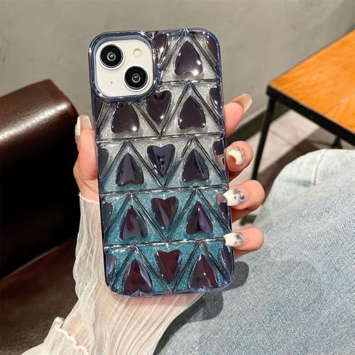 Coque iPhone 14 souple bleu paillettes avec pare-chocs de protection amour cœur