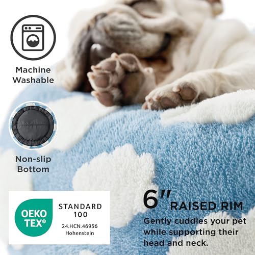 LE SURE Donut Cat Beds for Indoor Cats - Small Round Dog Bed for Calming Pets as Gift with Washable Cover, Cute Modern Puppy Beds with Jacquard Shaggy Plush & Anti Slip Bottom, 20 Inch, Blue - Image 4