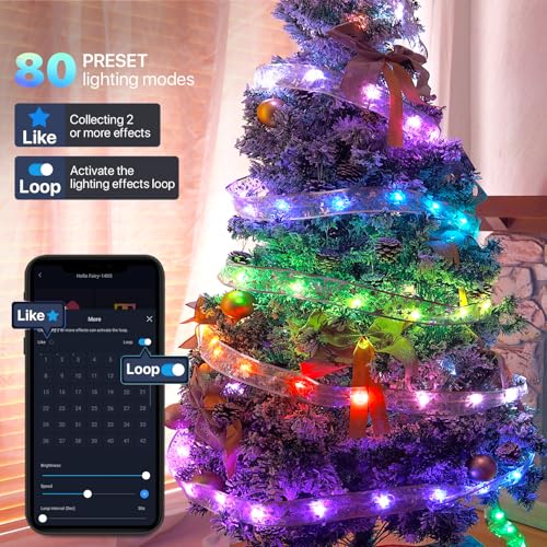 Lphianx Smart Christmas Tree Ribbon String Lights, 33ft 80 Modes Colors Changing Ribbon Light for Christmas Tree, APP & Remote Control, Sync Musical, Timer, USB (Silver) - image 4