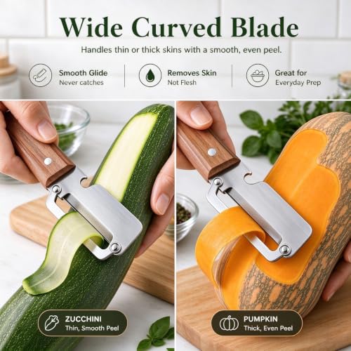 2 Pcs Multi-Functional Vegetable Peeler, 2026 upgrade 3-in-1 Vegetable Peeler with Wooden Handle, Stainless Steel Julienne Peeler and Scallion Shredder with Bottle Opener for Everyday Prep - Image 5