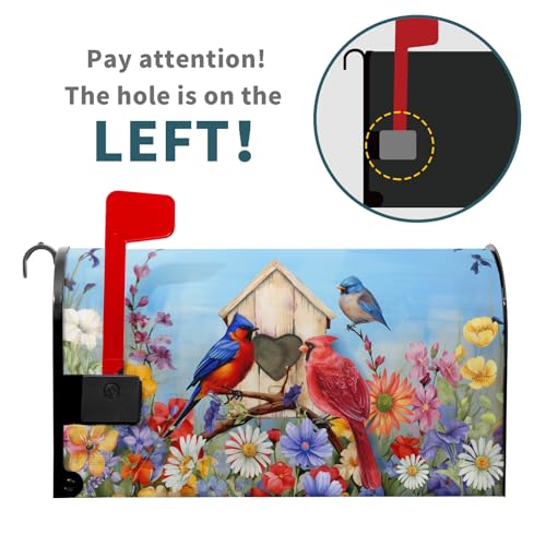 Image of Cardinal Bird Spring Farmhouse Mailbox Decorations - Colorful Magnetic Mailbox Wrap Post Letter Box Cover, Standard Size 25x21in