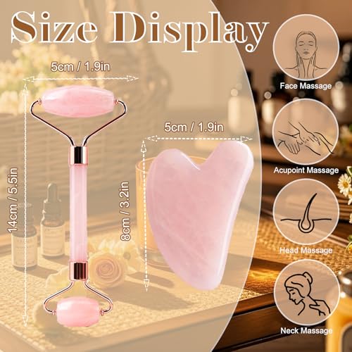 Ao Yee ZGL Gua Sha Facial Massage Tool and Roller Set, Facial Massager for Face, Neck, Arms, Eyes, Reduce Puffiness, Improve Wrinkles, Daily Self-Care Gift for Men and Women Emerald Green Pink White