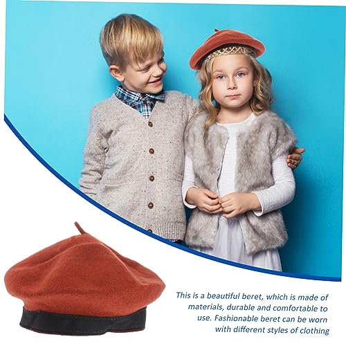 Beaupretty 1Pc Adorable Warm Beret Hat Lamb Wool Fashionable Accessory for Boys for Everyday Wear and Outdoor Activities Unique Orange4