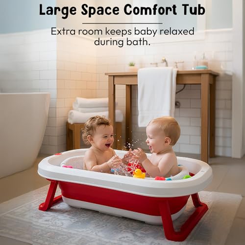 Image of StarAndDaisy Baby Bath Tub for 0 to 5 Years /Bath Tub for Kids 0-3 Years, Tub for Girls & Boys with oldable Legs, Easy to Store -Red