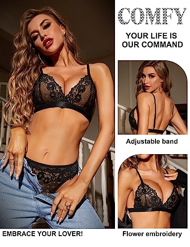 RSLOVE Lingerie for Women Sexy Floral Lace Bra and Panty Sets Two Piece Babydoll - image 3