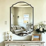 Chende Black Mirrors with Metal Frame, 36'' x 24'' Bathroom Vanity Mirror with Scalloped Design, Large Wall Mirrors Decor for Living Room, Entryway, Dining Room