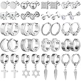 SUBANG - 20 pares de aretes de acero inoxidable para hombres, aretes hipoalergénicos unisex, aretes punk con aro,...