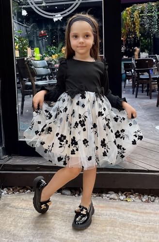 Image of Arshiner Toddler Girls Tulle Dresses with Bow Tie Fall Winter Long Sleeve Formal Party Dress 1-7 Y