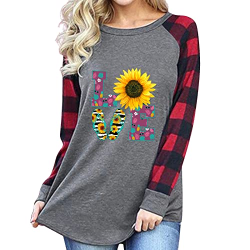 Valentines Day Shirt for Women Funny Love Heart Graphic Tees Sandals Print Tshirts Long Sleeve O-Neck Tops Blouse