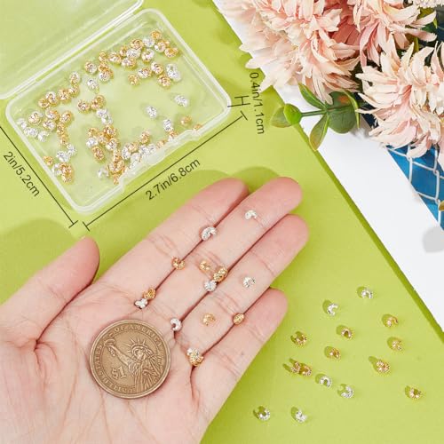 Beebeecraft 1 Box 160Pcs Crimp Bead Covers Sterling Silver Plated & 18K Gold Plated 2 Colors Half Round Open Crimp Beads End Tip 4mm for DIY Jewellery Makings - Image 3
