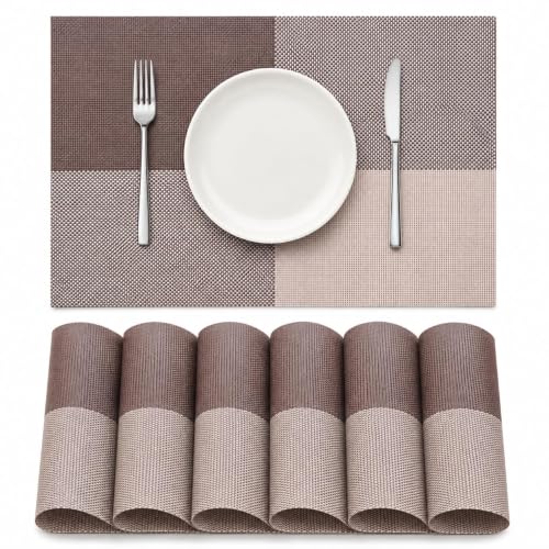 Image of OXSAM Placemats, Heat Insulation Non-Slip Vinyl mats, Stain-Resistant Tablemats for Home and cafe Dining Table Decor (Taupe Brown, Pack of 4)