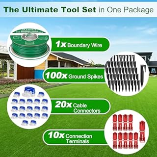 DazSpirit 150 m Cavo Perimetrale per Robot Tagliaerba + 100 Picchetti + 20 Connettori, 10 Terminali Connessione, Kit di Accessori per Tagliaerba Elettrico, Compatibile con Gardena Bosch Husqvarna USW