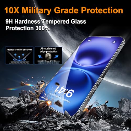 Image of OneFish Screen Protector for iPhone 16 Plus,Airbag Edge Protection,9H Glass Scratch Resistant,HD Clarity Tempered Glass Film with Installation Frame,Easy Installation,2Pack.