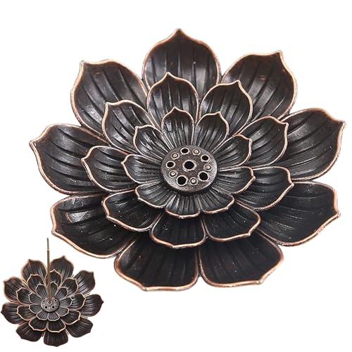 YUEMING Porta Lotus in Ottone, Porta Incenso di Loto in Ottone Bruciatore di Incenso a Cono con Sensore di Cenere per Accessori Casa Ufficio Casa Tè Camera Yoga Camera