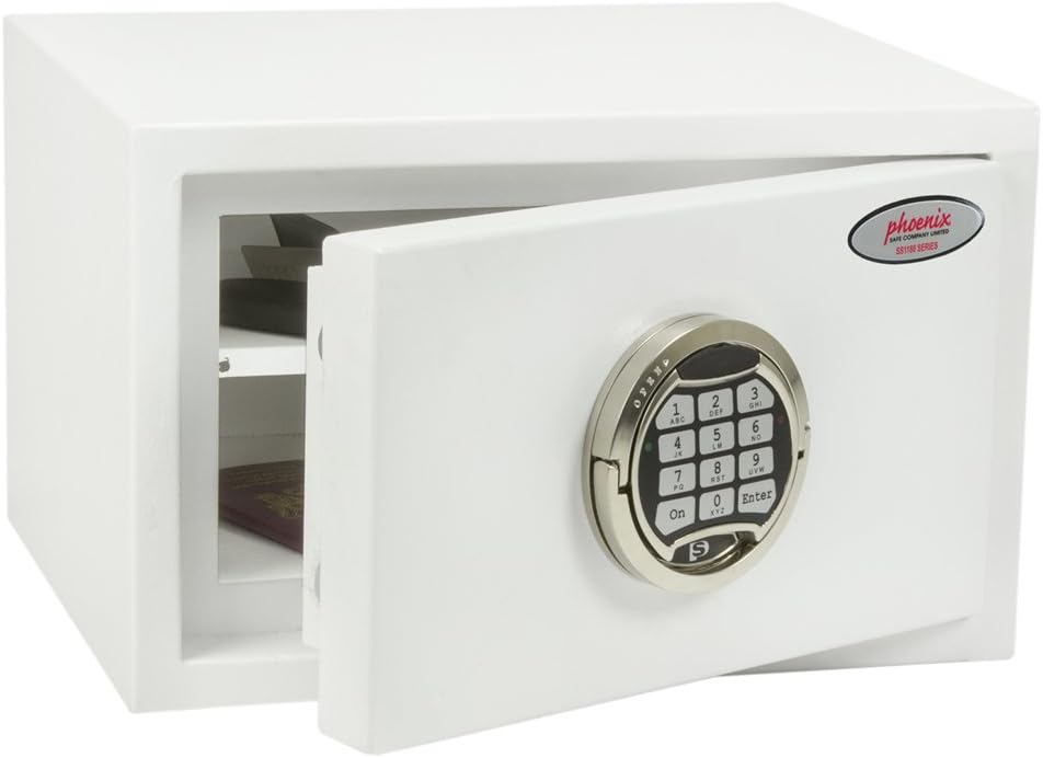Phoenix Safe Company – SS1181E Fortress - UK Police Approved - Twin Locking Bolts - Electronic Locking - White Paint Finish - 7 Litre Capacity - 15kg