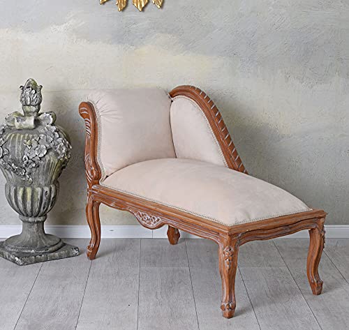 Barock Liege Antik Ottomane Rokoko Sofa Sitzbank 105cm Holz gepolstert Beige Salonsofa cat508g18 Palazzo Exklusiv – Bild 6