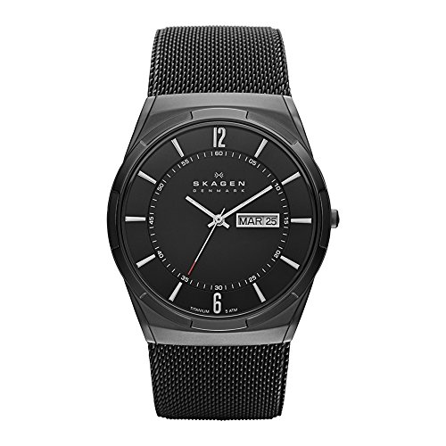 Skagen Herrenuhr Melbye Titanium, DreizeigerDatumswerk, 40mm Midnight Titanium Gehäuse mit EdelstahlMeshArmband, SKW6006