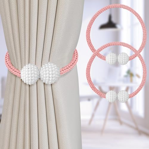 Image of 2Pack Magnetic Curtain Tiebacks, Curtain Tiebacks Buckles Holdbacks Holder Hooks Clip,Decorative Drape Handmade Curtain Tie Back(Pink)