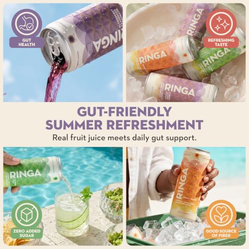 Image of RINGA Elderberry Lavender Lemonade Sparkling Drink - Organic Moringa + Apple Cider Vinegar with 3g Prebiotic Fiber - No Added Sugar, No Natural Flavors - Gut Health & Immunity Support - 12oz Cans