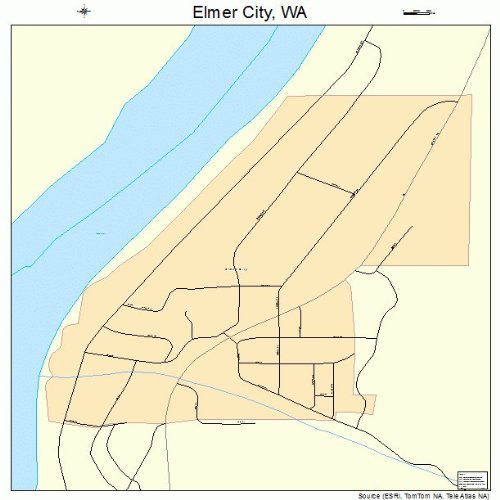 Large Street & Road Map of Elmer City, Washington WA Printed poster