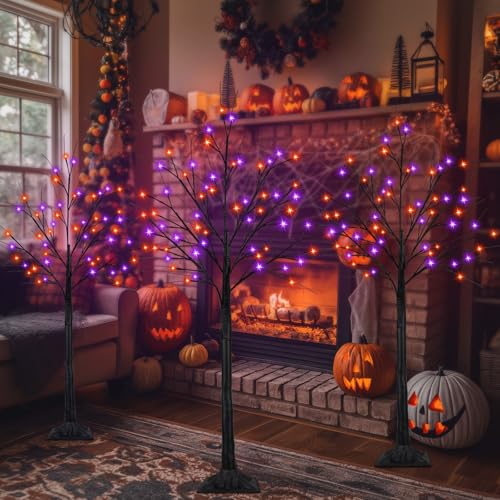 3-Pack 4FT 5FT 6FT Lighted Black Halloween Tree with Orange and Purple Lights (Higher Size and Floor Standing), Halloween Decorations Spooky Tree with Timer for Indoor Outdoor, Home Holiday Party by SANJICHA - Image 6
