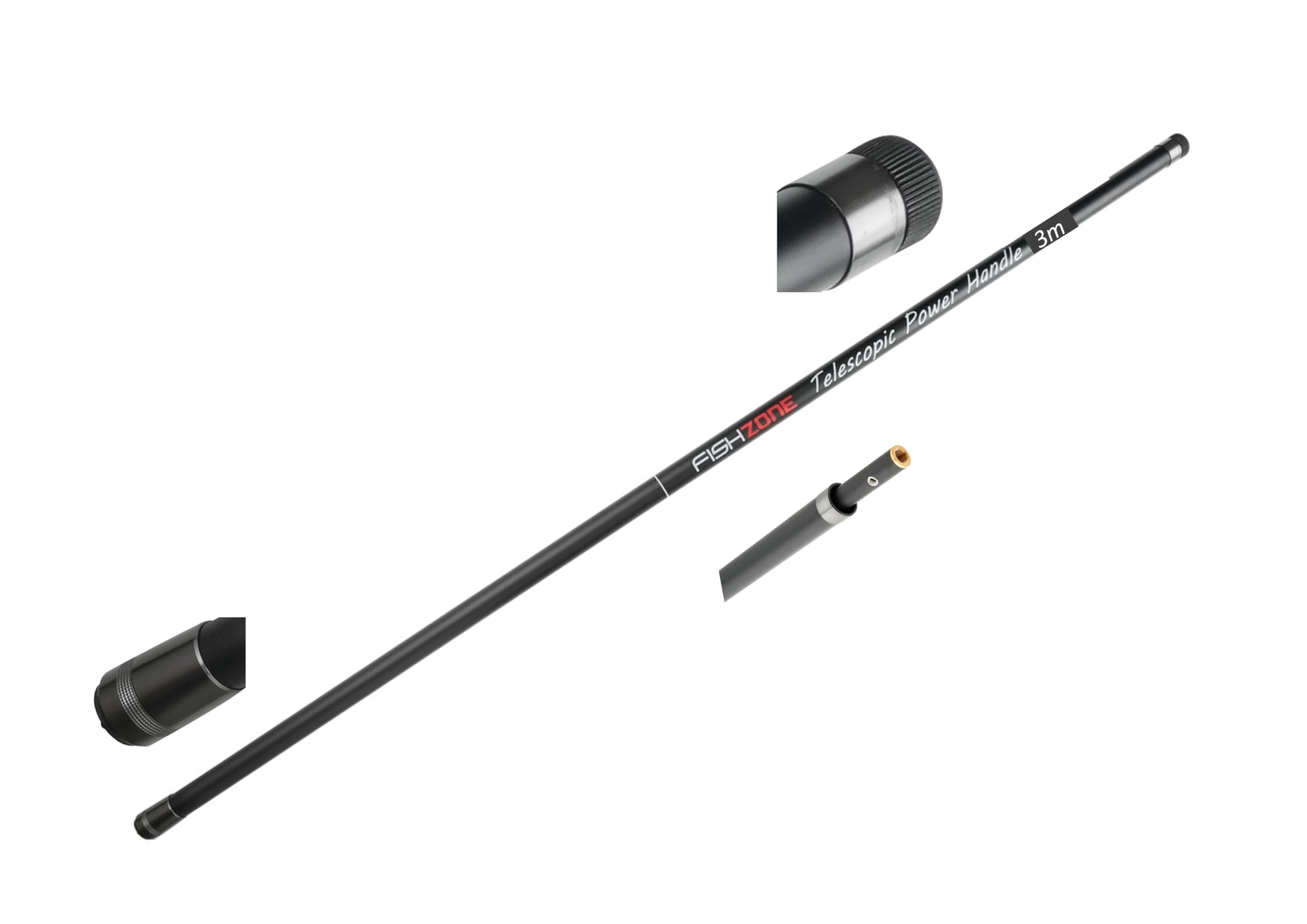 Fishzone Telescopic Power Handle for Landing Net Length 3m. Powerful Graphite Very light very stiff slim diameter Welded and pinned standard brass thread