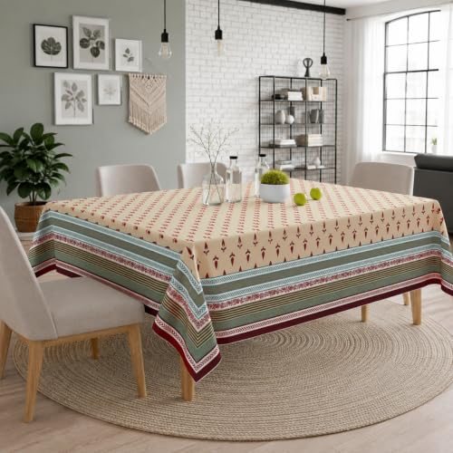 Image of STITCHNEST Cotton Slub Table Cover for 6 Seater Dining Table|54 x 78 Inches, Digitally Printed|Durable, Washable & Fade-Resistant Fabric