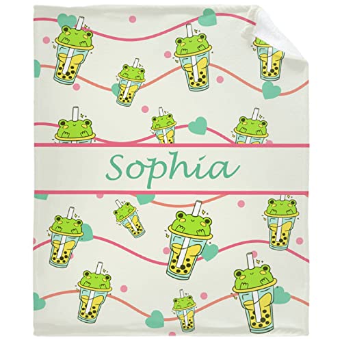 Todeyya Personalized Cute Frogs Blanket with Name, Custom Blanket for Boys Girls, Custom Name Gift for Birthday Chirstmas Anniversary Soft Plush Blanket Warm for Couch Bed S 50