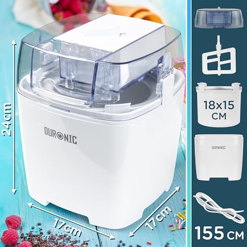Duronic Ice Cream Maker IM540 Homemade Gelato, Sorbet, Frozen Yoghurt Maker Machine, Soft Serve Dessert Makers, Fresh Creamy Ice Creams in 30 Min, Compact Portable Design for Family Home Recipes