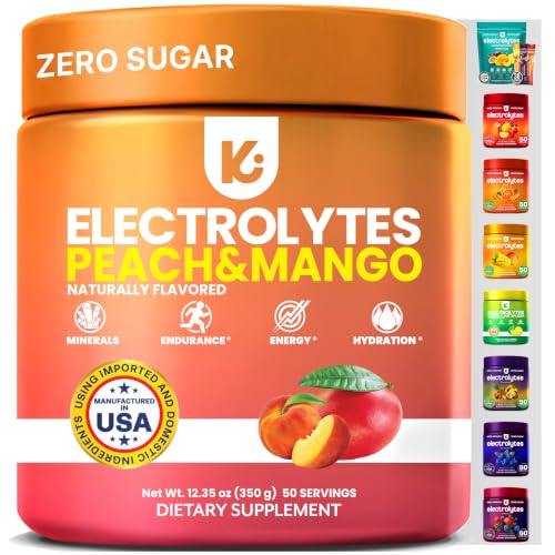 Image of Keppi Electrolytes Powder - Peach Mango Flavor - No Sugar Hydration Supplement with Potassium, Magnesium, Sodium - 50 Servings - Keto, Vegan, Fasting-Friendly, Zero Calorie Electrolyte Drink
