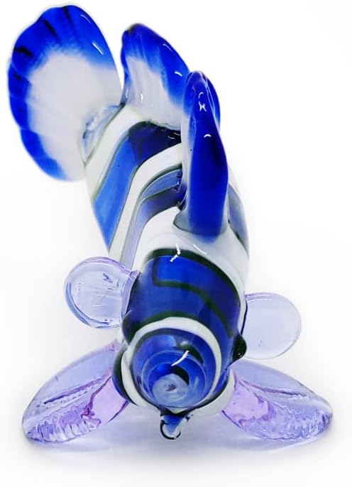 Miniatura 5 de WitnyStore Figura de pez payaso azul y blanco de 3 pulgadas, miniatura soplado a mano, animales de cristal soplado a mano, colorido pez payaso, pez