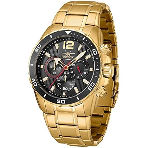 FIREFOX GOLDEN Firebird FFS265-102 Herrenuhr Chronograph vergoldete Armbanduhr Stoppuhr Zifferblatt schwarz 10 ATM Cover