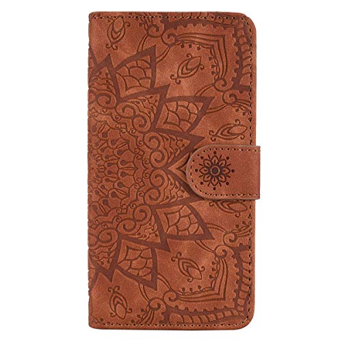 Shukukan A20E Phone Case, A20E Mandala Embossed Wallet Cases, Soft Notebook PU Leather Folio Flip Cover with Card Holders Anti Slip Snug Fit Holster for Samsung Galaxy A20E Brown