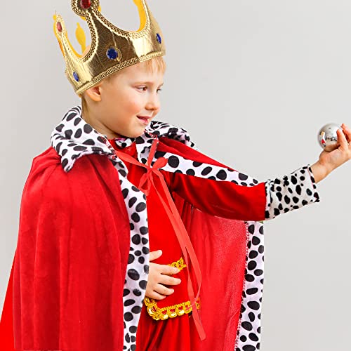 Cotiny 4 Pack Kids King Costume Set King Cape Red Blue Cloak Crown For Children Halloween King Prince Cosplay Birthday Party (Red) #TOP5
