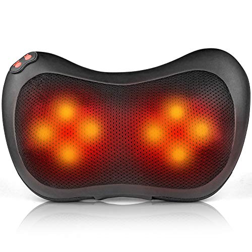 Back Massagers, Neck Massager Pillow with Heat, Electric Massagers for Neck and Back with 8 Rollers Kneading Massage Nodes, Deep Tissue Kneading for Shoulders, Lower Back, Calf (Black)