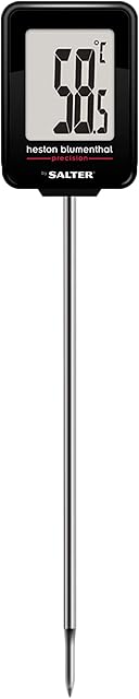 Salter 544A HBBKCR Instant Read Meat Thermometer, Heston Blumenthal Collection, Easy Hold, Silicone Grip, Stainless Steel Case,Jam Making, Confectionary, BBQs, 0.1°C Precision, 200°C to -45°C, Black