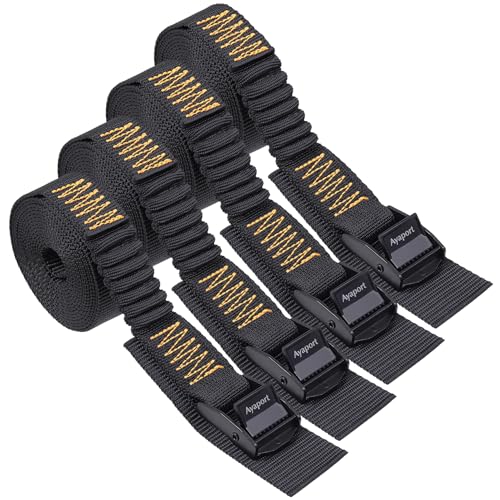 Ayaport Lashing Straps with Cam Buckles (Add Stretch Part - Designed for Tighter) Small Tie Down Straps Adjustable Cinch Straps 8ft for Packing Cargo, Luggage, Car Roof Rack, Black