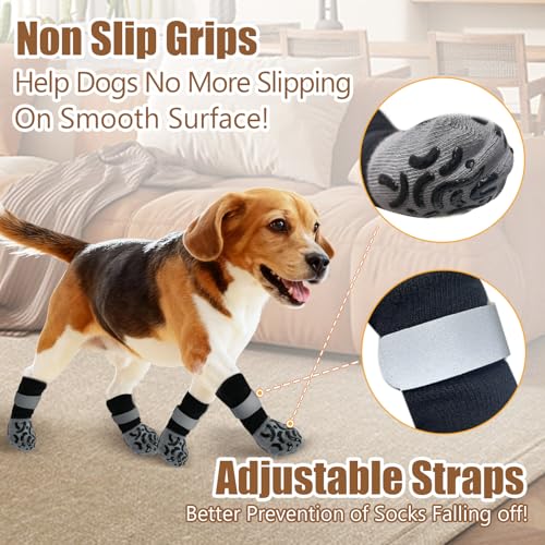 Rutschfeste Hundesocken Anti Rutsch,2 Paar Anti-Rutsch Socken für Hunde,Hundesocken für Hunde mit Verstellbaren Riemen Antirutschsocken Hund für Kratzern/Hitze/Kälte für kleine, mittlere,Große (S)