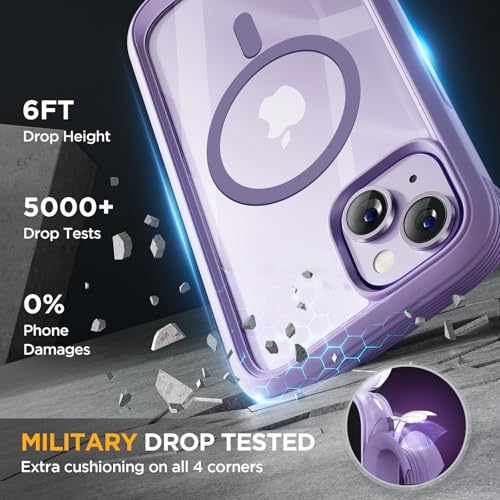 Image of Miracase Glass Series Designed for iPhone 14 Plus Case 6.7 inch, 2023 Upgrade Full-Body Magnetic Clear Case with Built-in 9H Tempered Glass Screen Protector,Compatible with MagSafe,Purple