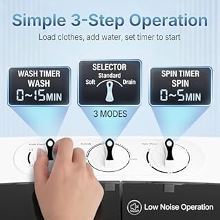 SUPER DEAL Compact Mini Twin Tub Washing Machine 13lbs Capacity Portable Washer Wash and Spin Cycle Combo, Built-in Gravity Drain for Camping, Apartments, Dorms, College, RV’s and Small Spaces