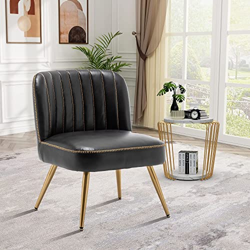 Sillón Armazón Metal Tapizado Cuero Sintético Negro miniatura 5
