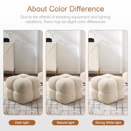 Image of Zesthouse Square Pouf Ottomans Set of 2, Modern Backless Vanity Chair for Bedroom, Beige Linen Foot Rest for Couch, Upholstered Tufted Footstool, Poofy Fabric Ottoman Coffee Table for Living Room