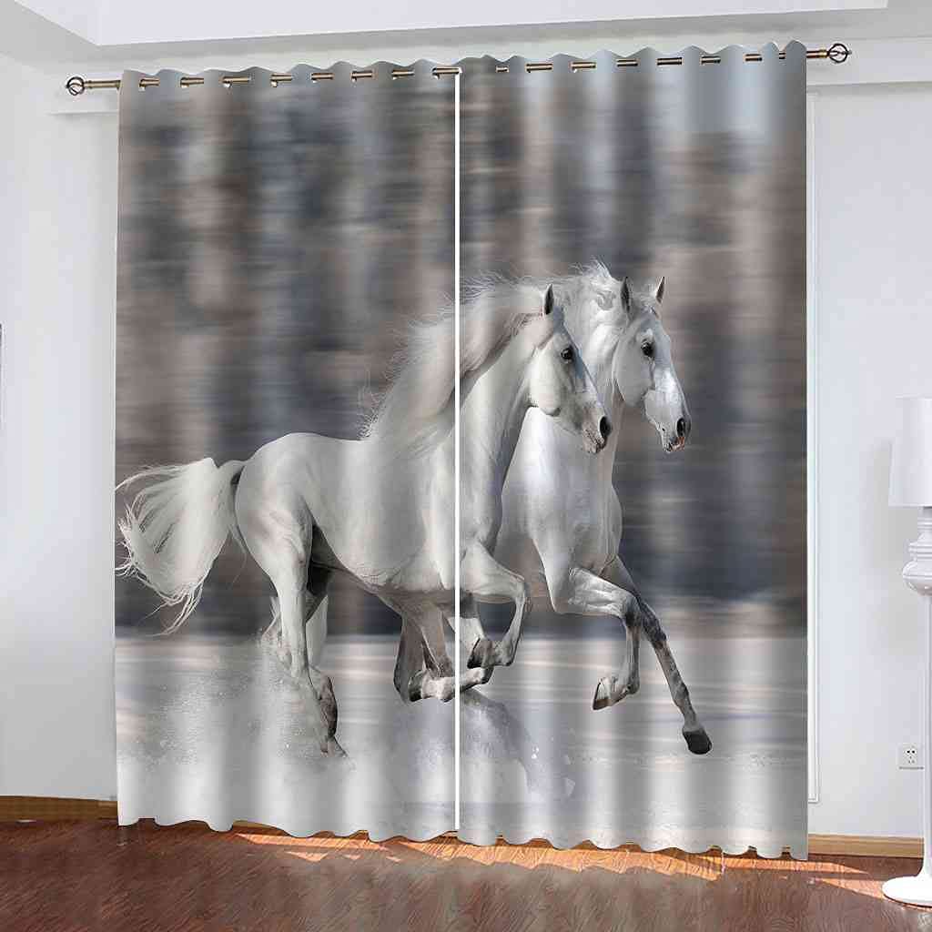 Rideau occultant à oeillets motifs chevaux blancs 200x160cm isolation thermique