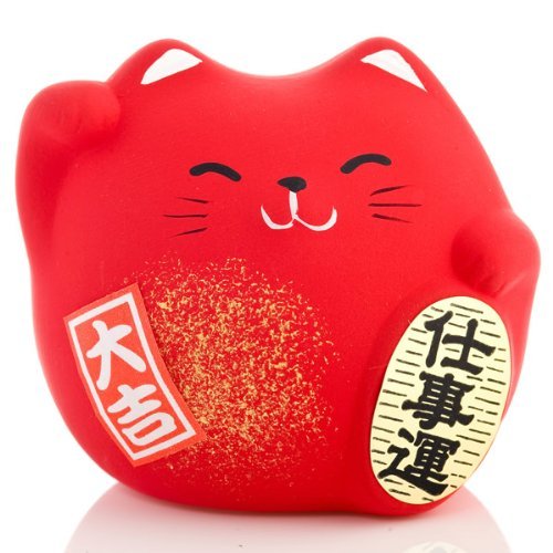 JAPAN CRAFT Maneki Neko - Gato de la suerte - Rojo - Protección contra el mal y la enfermedad Cover